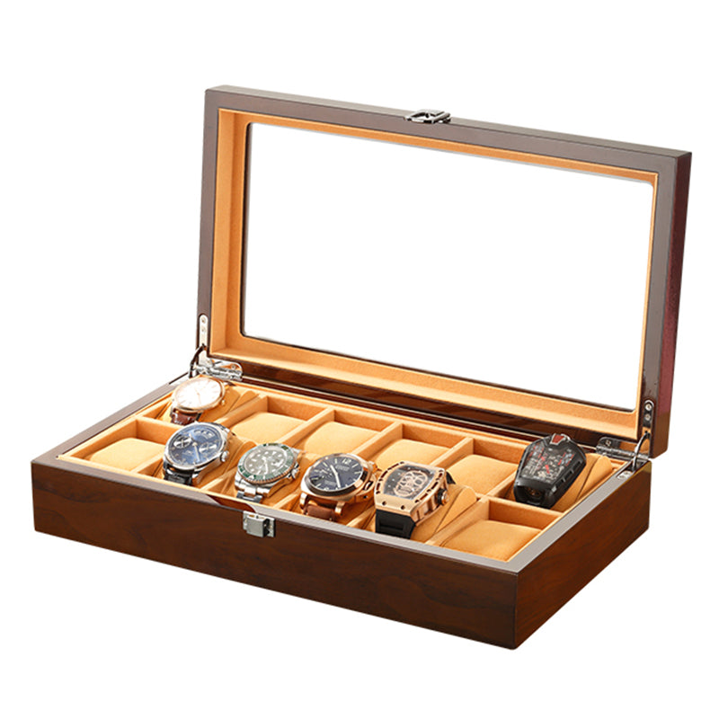 Chytaii Boîte de rangement pour montres, support pour 12 montres avec clé,  coussinets amovibles, boîtier en bois